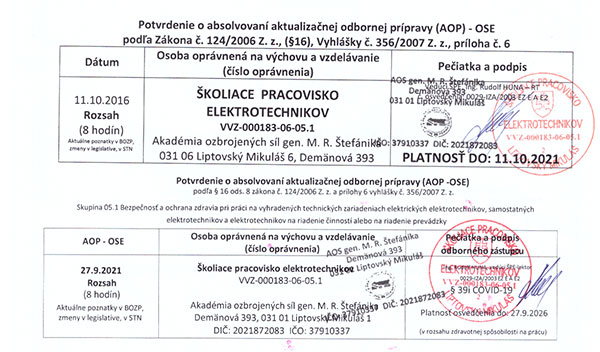 OPotvrdenie o absolvovaní odbornej prípravy